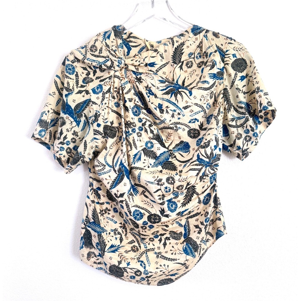 Isabel Etoile Marant Floral Print Cream and Blue Women's Cotton Asymmetrical Top